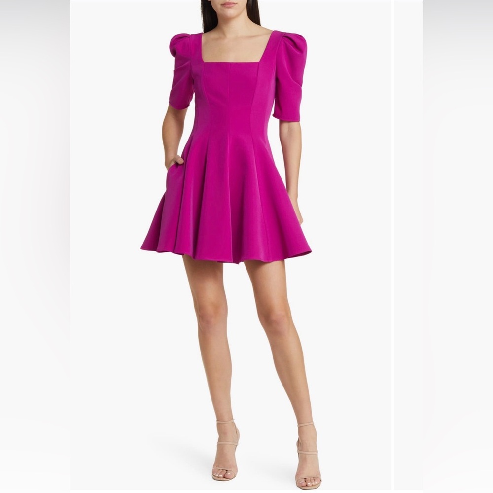 Black Halo Bambi Puff Sleeve Fit
& Flare Minidress